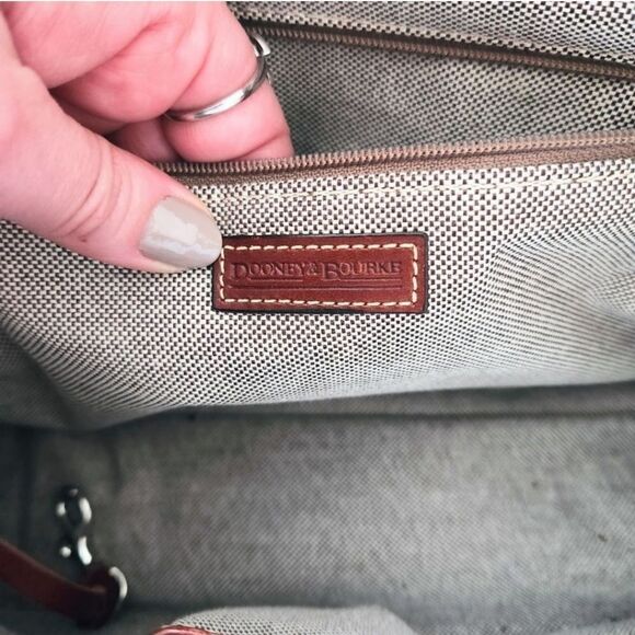 Dooney & Bourke Neutral Canvas Double Push Lock Pocket Satchel, 7.5x13x5 - Picture 3 of 10